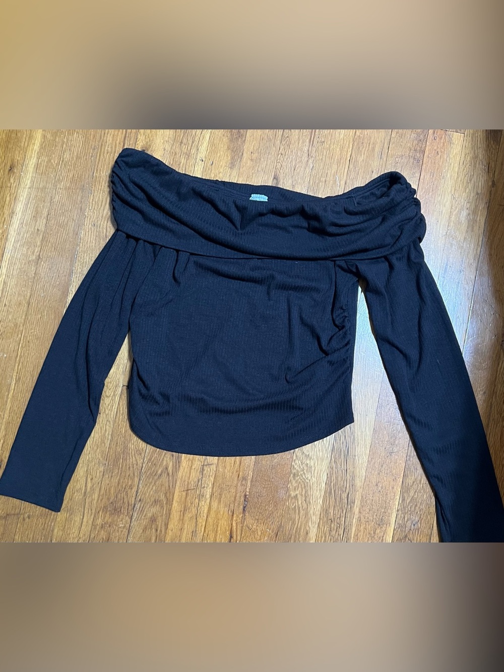 No Boundaries Black Ribbed Off-Shoulder Long Sleeve Top